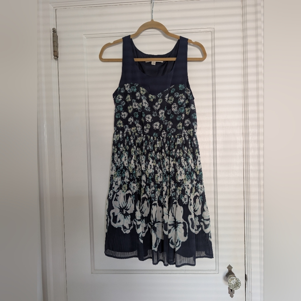 LC Lauren Conrad Sleeveless Chiffon Navy & Green Floral Dress Size 8